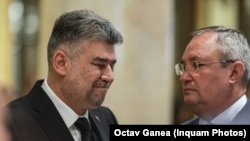 Președintele PSD, Marcel Ciolacu (stânga) ar urma să devină de luna viitoare premier în locul președintelui PNL, Nicolae Ciucă