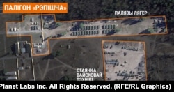 Загальний вигляд польового табору та стоянки військової техніки на території полігону «Репище» під Осиповичами 31 жовтня 2022 року