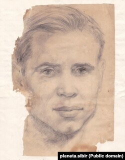 Ирма Геккер Худякова Мариинсктеги абакта тарткан болочокку күйөөсү Сергей Алексеевич Худяковдун (1919–1984) чийме сүрөтү. Болжол менен 1942–1943-жж.