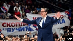 Aleksandar Vučić na predizbornom skupu Srpske napredne stranke uoči izbora 17. decembra, Beograd, 2. decembar 2023. 