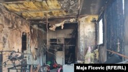 Izgoreli lokal u Zvečanu koji je bio u vlasništvu zamenice predsednice opštine Nataše Tomanić, 8. marta 2024.