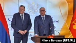 Milorad Dodik president of BiH entity Republika Srpska, and head of Parliament of Montenegro Andrija Mandić and protest, february 27, 2024. 