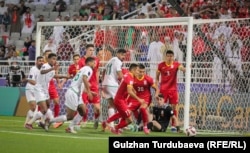 Кыргызстан жана Оман курама командаларынын беттеши. Азия Кубогунун тайпалык оюндары. Катар, Доха шаары. 26-январь, 2024-жыл.