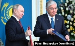 Президент Росії Путін і президент Казахстану Токаєв. Астана, Казахстан. 9 листопада 2023 року