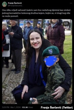 Franjo Šarčević prenio je fotografiju Karić i djeteta na X-u