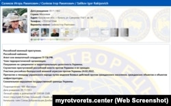 Досьє на Ігоря Салікова з сайту Миротворець