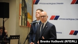 Novoizabrani predsednik vladajuće Srpske napredne stranke Miloš Vučević tokom obraćanja na konferenciji za medije, Kragujevac, 27. maj 2023.