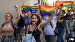 Nekoliko stotina osoba koje su mahale zastavama duginih boja održalo je skupove 25. juna 2023.