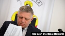 Slovački premijer Robert Fico na konferenciji za novinare posle sednice vlade u gradu Handlova, Slovačka, 15. maj 2024.