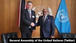Predsjednik Generalne skupštine Ujedinjenih naroda (UN) Dennis Francis i predsjedavajući Predsjedništva BiH Denis Bećirović, 14. maj 2024.