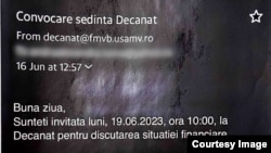 Mailul primit de Alexandra și toți studenții - invitație la o discuție despre situația financiară.