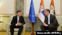 Miroslav Lajčak (levo) i Aleksandar Vučić na sastanku u Beogradu, 5. jul 2023. godine
