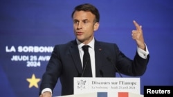 Francuski predsednik drži govor o Evropi na univerzitetu Sorbona, 25. april 2024.
