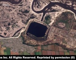 Охладительный пруд ЗАЭС на спутниковом снимке Planet.com, сделанном 20 июня