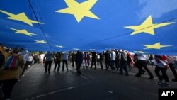 ფოტო: თბილისი, 9 დეკემბერი, 2023. ევროკავშირში ინტეგრაციის მხარდამჭერი დემონსტრაცია.