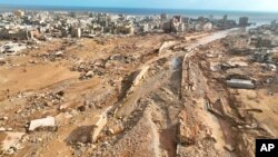 Poplavna bujica odnela je mnoge zgrade u gradu Derna, 12. septembar 2023.