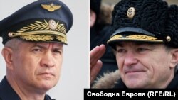 Командващият стратегическата авиация на Русия генерал-лейтенант Сергей Кобилаш (отляво) и командващият руския Черноморски флот адмирал Виктор Соколов