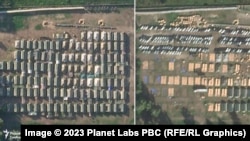 Початок демонтажу табору приватної військової компанії «Вагнера» в селі Цель Радіо Свобода зафіксувало на супутниковому знімку 1 серпня