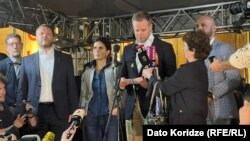 Ministri spoljnih poslova Estonija, Litvanije i Islanda na protestu u Tbilisiju, 15. maj 2024.