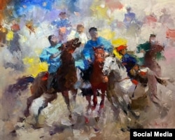 Азиз Сулаймановдун көргөзмөдөгү эмгеги.