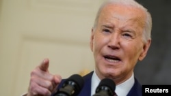 Američki predsjednik Joe Biden u obraćanju novinarima nakon što je potpisao zakon o vojnoj pomoći Ukrajini, u Bijeloj kući, Washington, SAD, 24. aprila 2024.