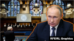 Международный уголовный суд в Гааге и Владимир Путин (коллаж)