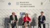 Luminița Odobescu, ministrul român de Externe, Mihai Popșoi, ministrul de Externe al R. Moldova, și Sorin Ducaru, directorul Centrului Satelitar al UE, la Black Sea and Balkans Security Forum, București, 24 mai 2024. 