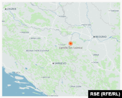 Mapa lokacije gde se dogodio napad na policajce, Lipnički Šor u Loznici, na zapadu Srbije, u blizini granice sa Bosnom i Hercegovinom, 18. jul 2024.