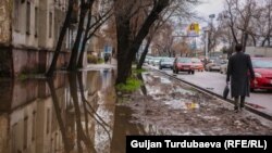 Бишкектин борборундагы көчөлөрдүн бири. 2023-жыл, март айы.