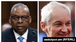 Пентагондун башчысы Ллойд Остин жана Орусиянын коргоо министри Андрей Белоусов.