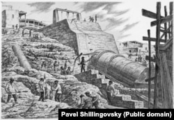 Construcția unui proiect fără nume, probabil în Armenia sau Georgia, în 1933.