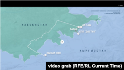 The road that residents of the former Kyrgyz exclave of Barak had to take to Kyrgyzstan after Uzbekistan cut access to a shorter road in 2013.