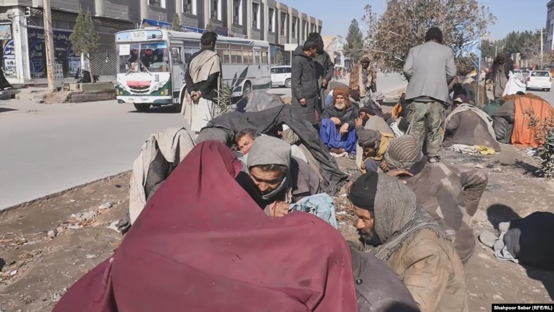تعدادی از افراد معتاد در یکی از جاده های شهر هرات