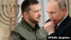 ვოლოდიმირ ზელენსკი და ვლადიმირ პუტინი (ფოტო-კოლაჟი)