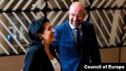 Predsjednica Gruzije Salome Zurabičvili sa predsjednikom Evropskog savjeta Šarlom Mišelom u Briselu 1. septembra