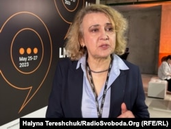 Оксана Забужко на львівському медіафорумі. Львів, 25 травня 2023 року