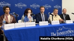 Members of the Forum of Post-Russia Free States speak at the Jamestown Foundation in Washington in April.