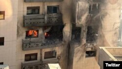 این عکس از ساختمان هدف حمله در شبکه‌های اجتماعی منتشر شده است