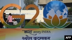 Logo G20 postavljen u Nju Delhiju 1. decembra 2022. kada je Indija preuzela predsedavanje tom organizacijom.