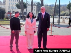 Predsjednik Ukrajine Volodimir Zelenski, predsjednica Kosova Vjosa Osmani i premijer Albanije Edi Rama, Tirana, 28. februar 2024.