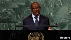 Президентът на Габон Али Бонго пред Генералната асамблея на Организацията на обединените нации (ООН). 