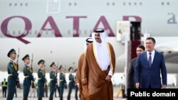 Катар мамлекетинин Эмири шейх Тамим бин Хамад Аль Тани Бишкекке мамлекеттик сапары менен келди. 6-июнь, 2023-жыл.