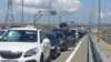 Traffic jam at the entrance to the Kerch Bridge