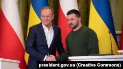 Премиерът на Полша Доналд Туск и украинският президент Володимир Зеленски в Киев, 22 януари 2024 г.