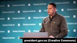 Керівник Офісу президента України Андрій Єрмак під час виступу в Гудзоновському інституті (Hudson Institute). Вашингтон, 13 листопада 2023 року