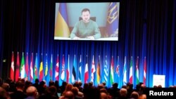 Президентът на Украйна Володимир Зеленски говори пред заседанието на Парламентарната асамблея на НАТО. 9 октомври 2023 г.