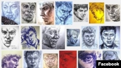 
Montaj al unora din potretele lui Boris Nemțov din proiectul artistei Lena Hades.
