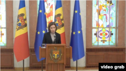 Moldova, president Maia Sandu speaking at a news briefing in Chisinau 
