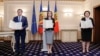 Președintele Parlamentului Igor Grosu, președinta R. Moldova Maia Sandu și fosta prim-ministră Natalia Gavrilița după semnarea cererii de aderare la UE, 3 martie 2022.