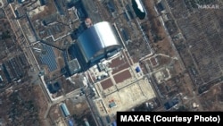 A Maxar Technologies műholdfelvétele az ukrajnai csernobili nukleáris létesítményekről 2022. március 10-én.